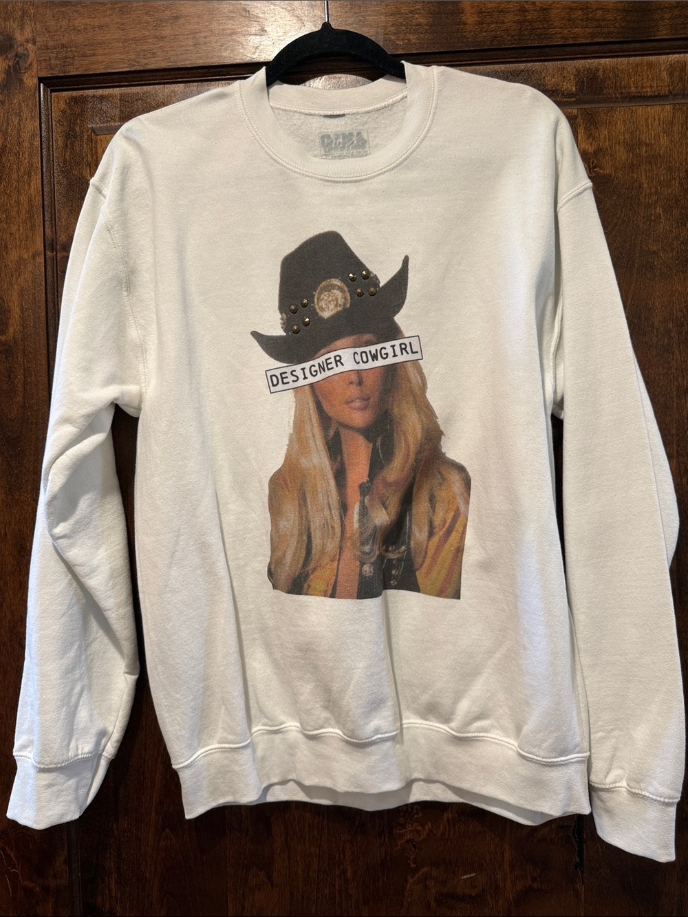 Designer Cowgirl Graphic Crewneck Sweatshirt - Whote